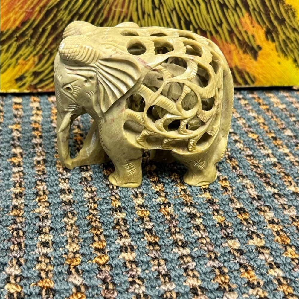 Intricately Carved Elephant Figurine - green‎